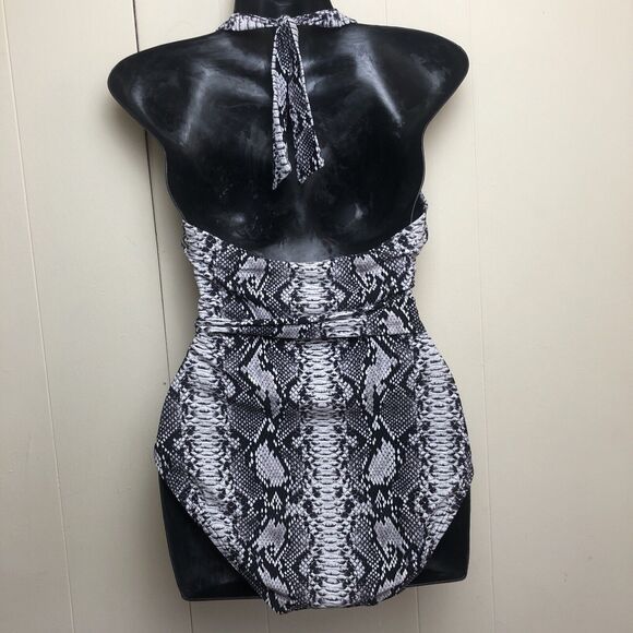 Vince Camuto Women's Snake Print One Piece Swimsuit Size 10 black V Neck Wrap - Picture 5 of 9